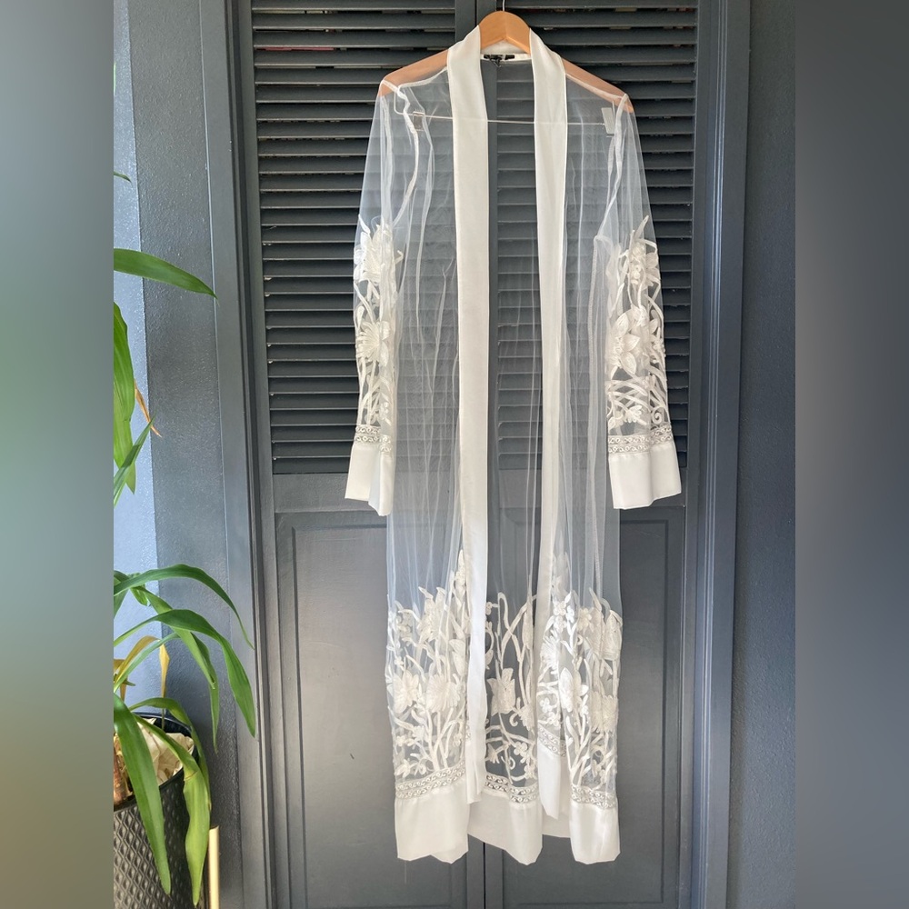 Sheer White Embroidered Kimono